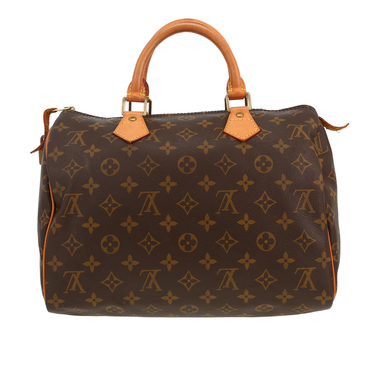 Bolso de mano Louis Vuitton  Speedy 30 en lona Monogram marrón y cuero natural - Detail D4