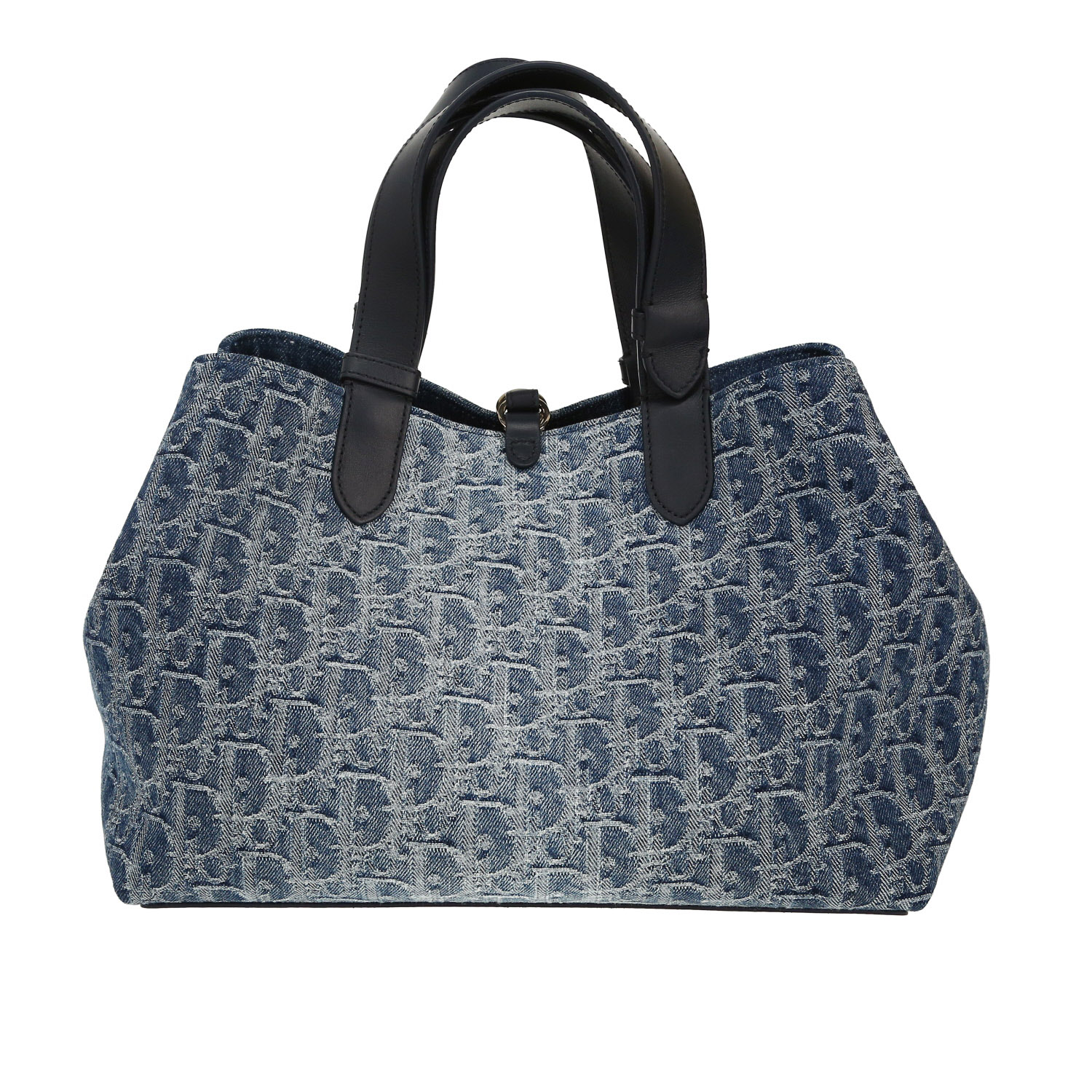 Dior Toujours shopping bag in navy blue Oblique denim canvas and navy blue leather - Detail D4