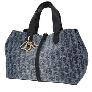 Dior  Toujours shopping bag  in navy blue Oblique denim canvas  and navy blue leather