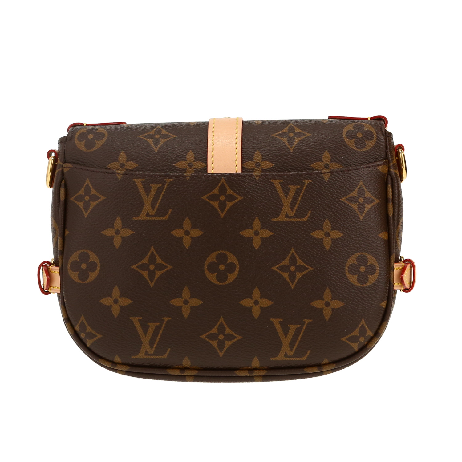 Sac bandoulière Louis Vuitton  Saumur en toile monogram marron et cuir naturel - Detail D4