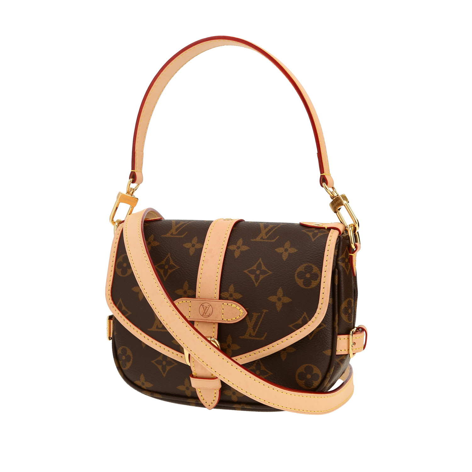 Louis Vuitton  Saumur shoulder bag  in brown monogram canvas  and natural leather - Detail D5