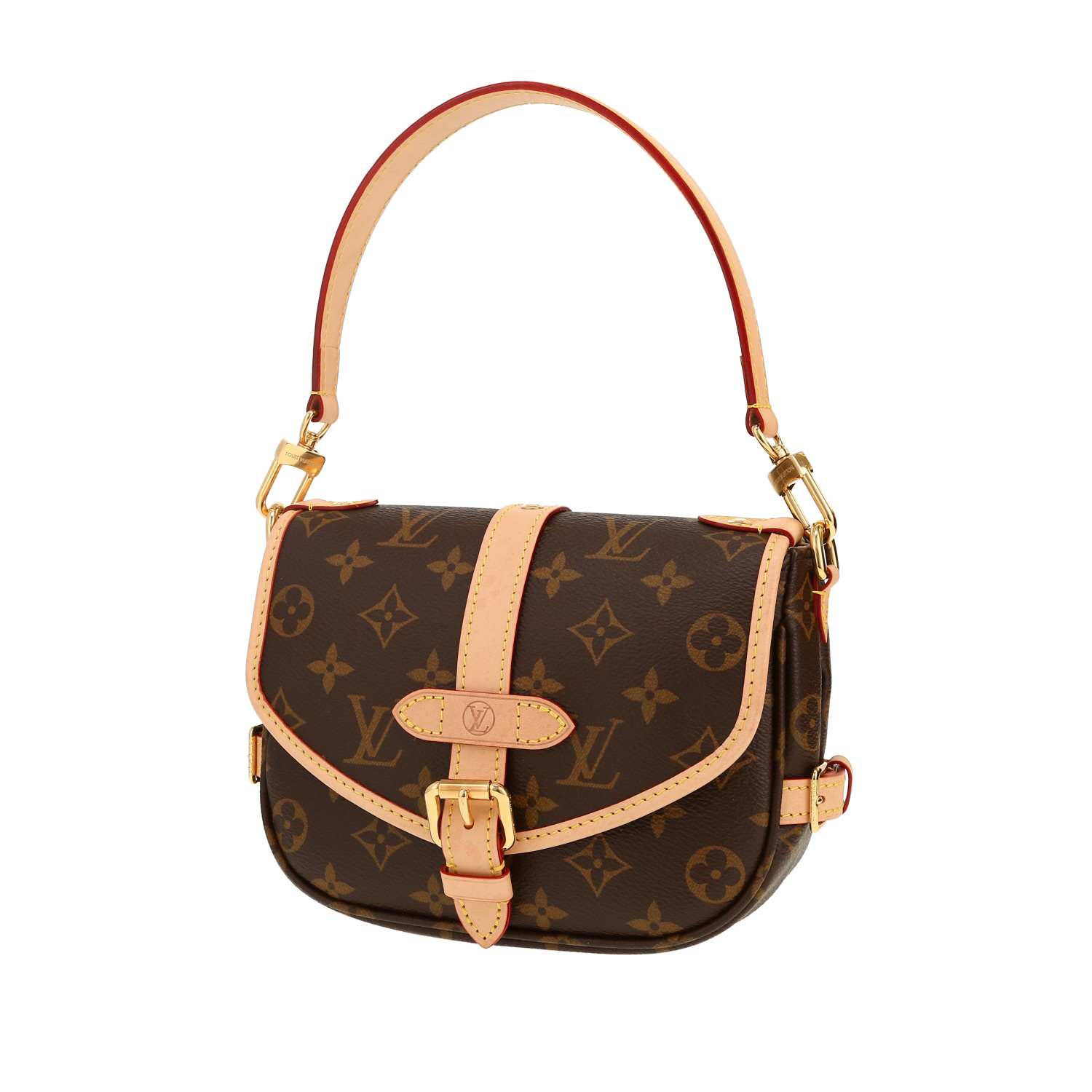 Louis Vuitton  Saumur shoulder bag  in brown monogram canvas  and natural leather - Detail D6