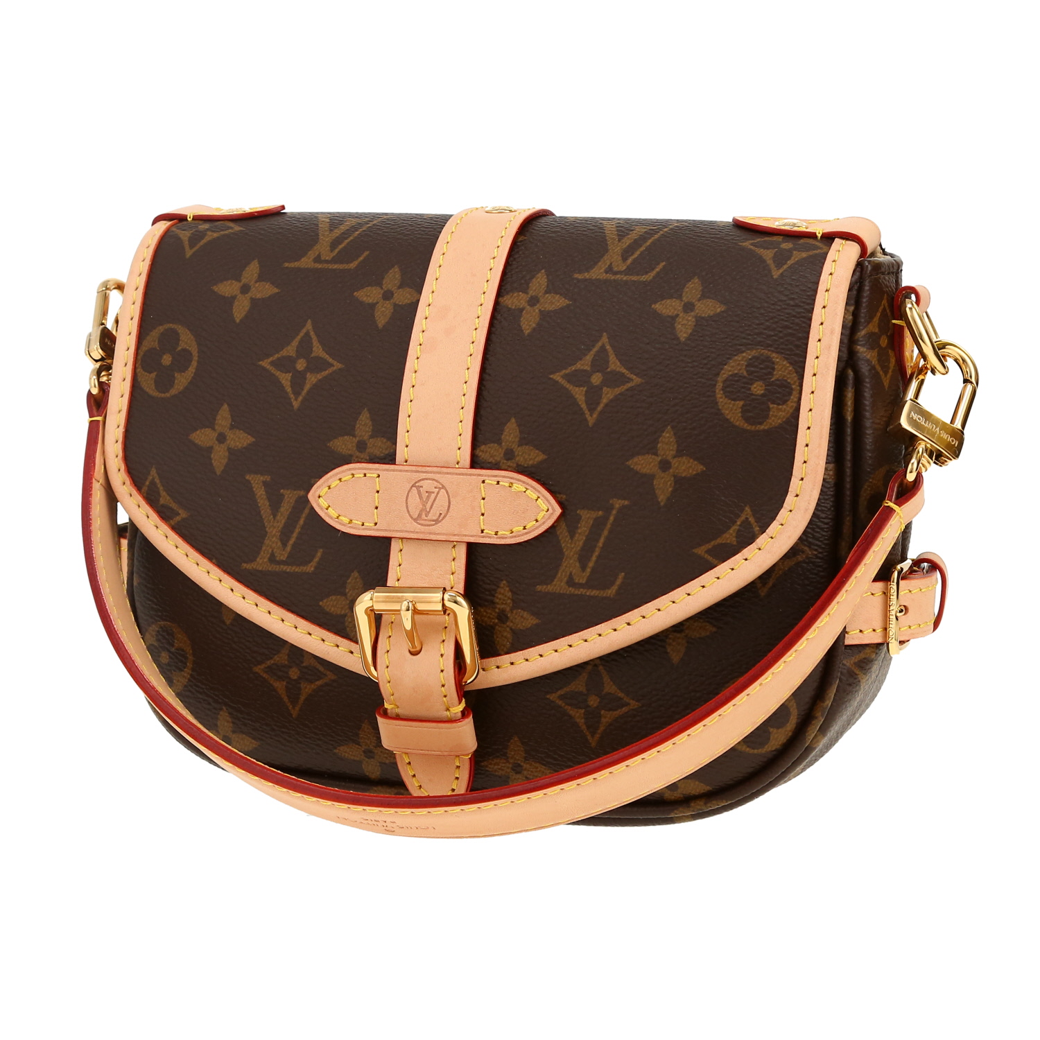 Sac bandoulière Louis Vuitton  Saumur en toile monogram marron et cuir naturel - Detail D7