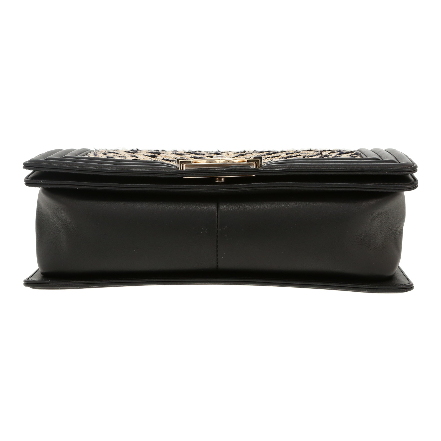 Borsa a tracolla Chanel  Boy in pelle nera e jersey beige - Detail D1