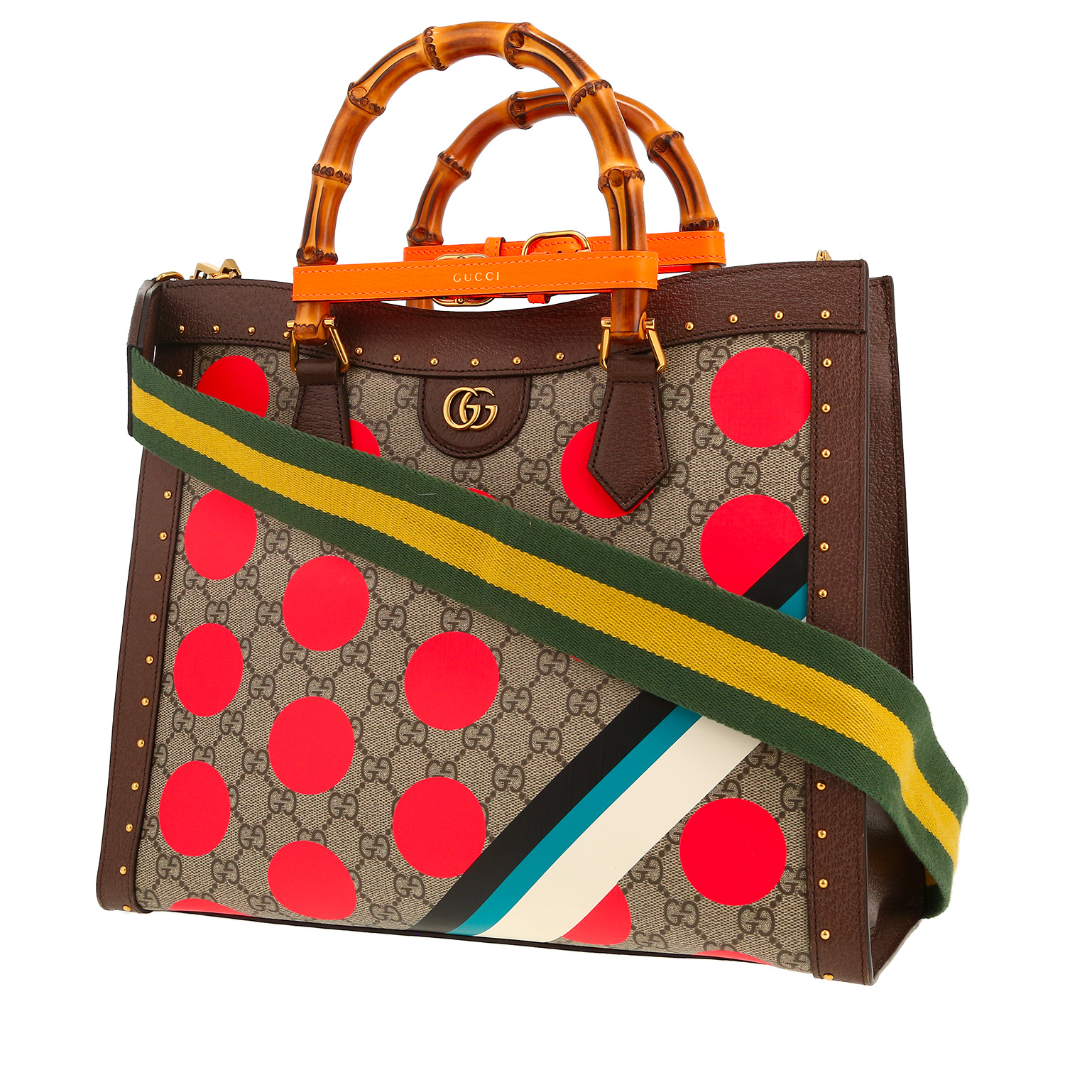 Borsa a tracolla Gucci  Diana in tela siglata beige e pelle marrone - Detail D4