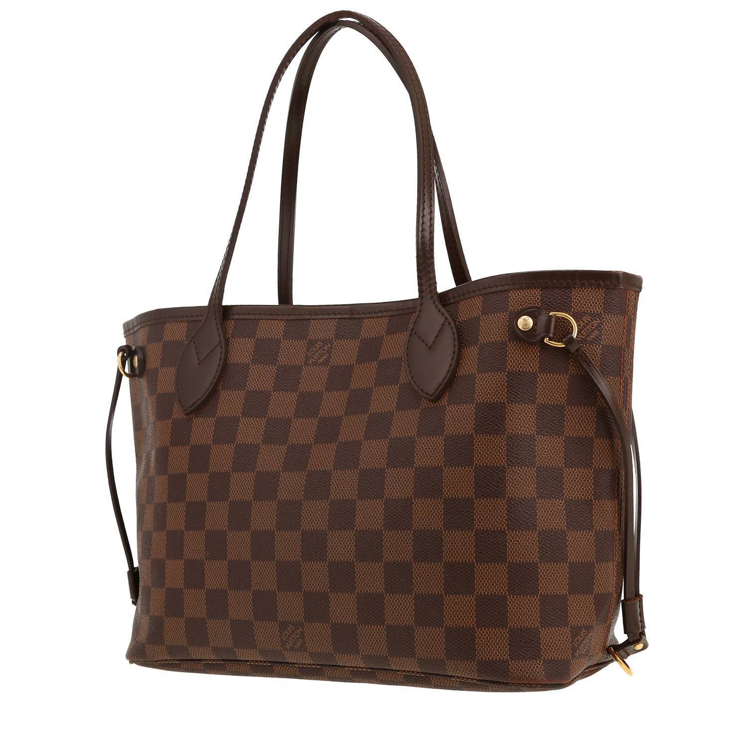 Shopping bag Louis Vuitton  Neverfull modello piccolo  in tela a scacchi ebana e pelle marrone