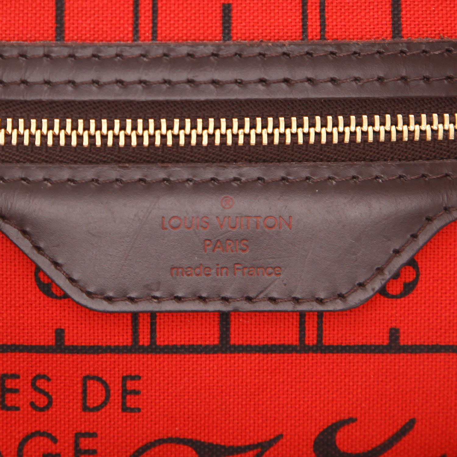 Sac cabas Louis Vuitton  Neverfull petit modèle  en toile damier ébène et cuir marron - Detail D2