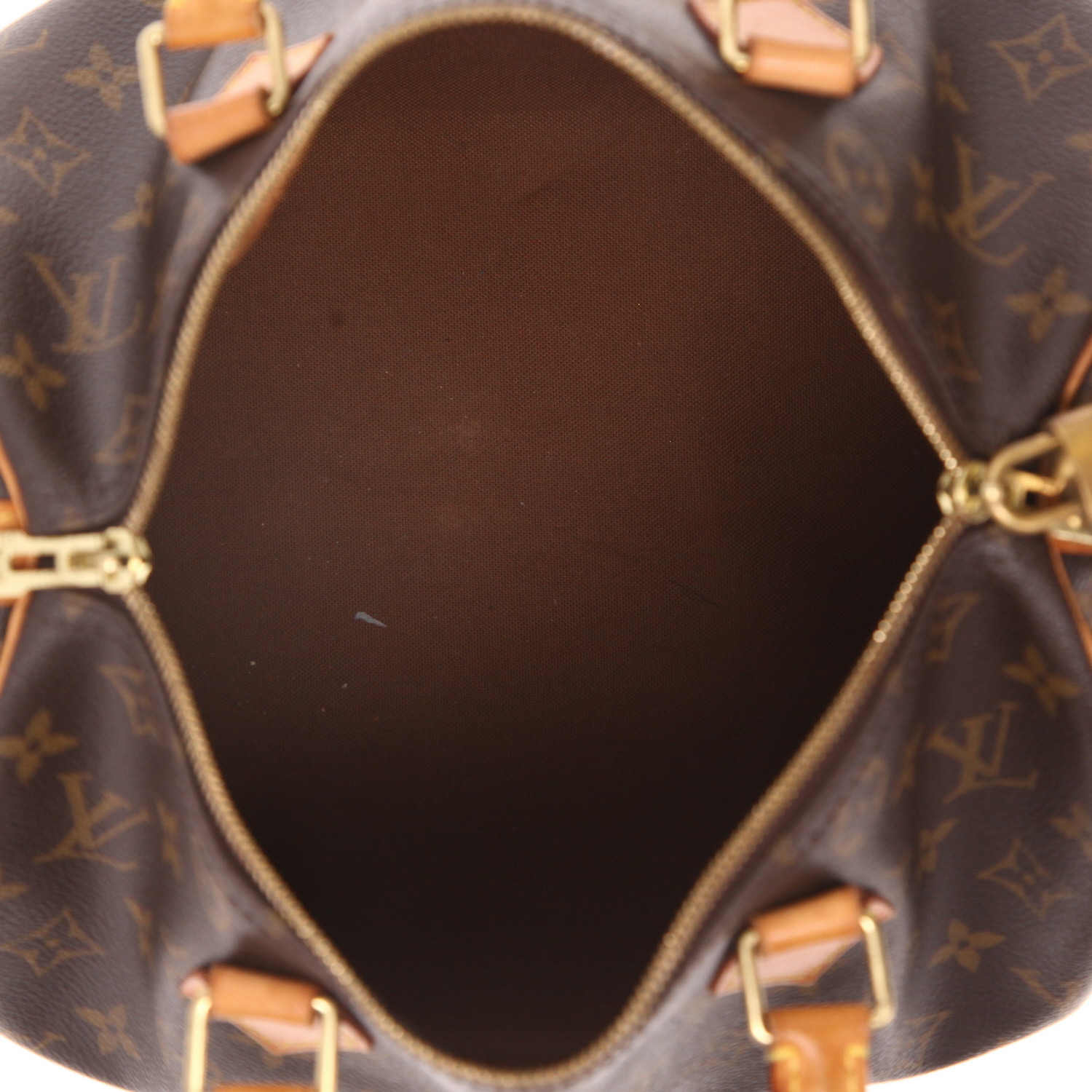Sac à main Louis Vuitton  Speedy 30 en toile monogram marron et cuir naturel - Detail D3