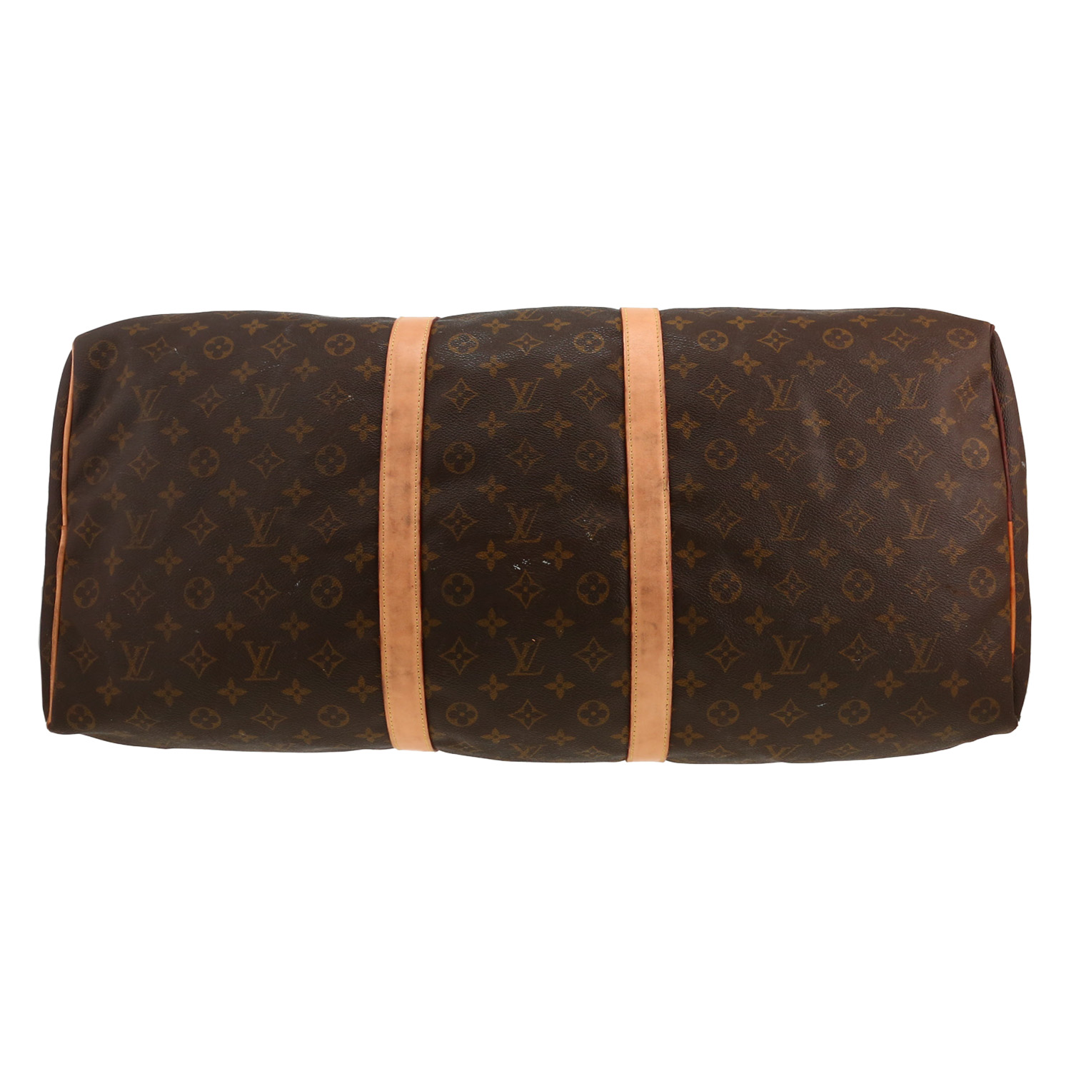 Bolsa de viaje Louis Vuitton  Keepall 60 en lona Monogram marrón y cuero natural - Detail D1