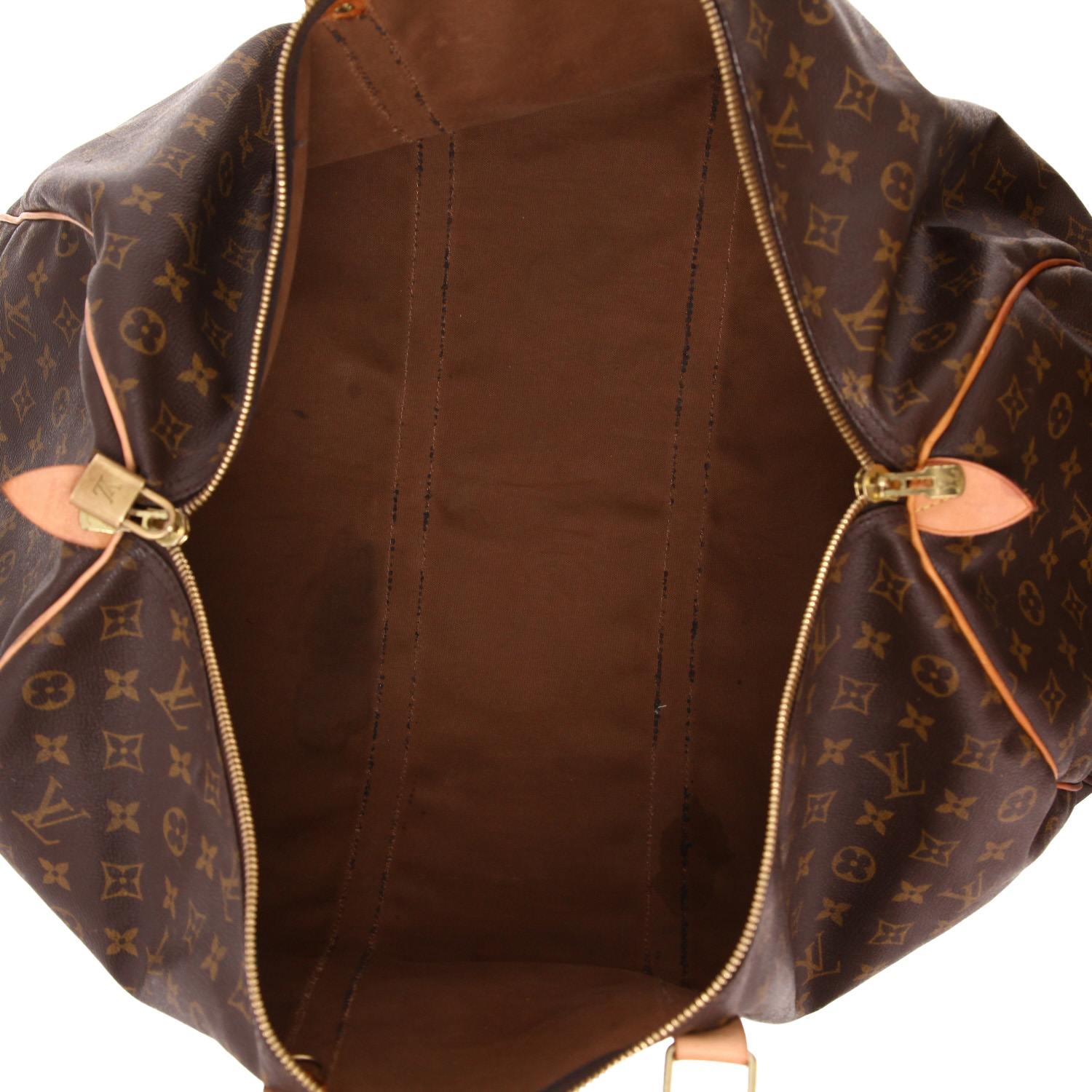 Bolsa de viaje Louis Vuitton  Keepall 60 en lona Monogram marrón y cuero natural - Detail D3