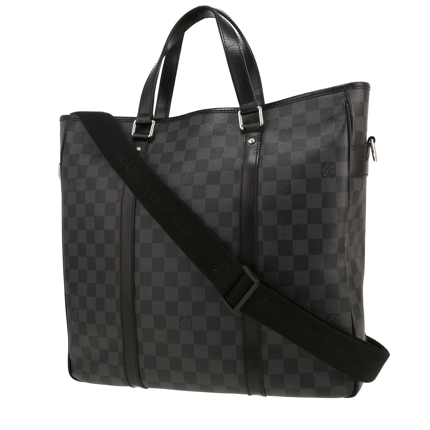 Sac cabas Louis Vuitton  Tadao en toile damier gris Graphite et cuir noir
