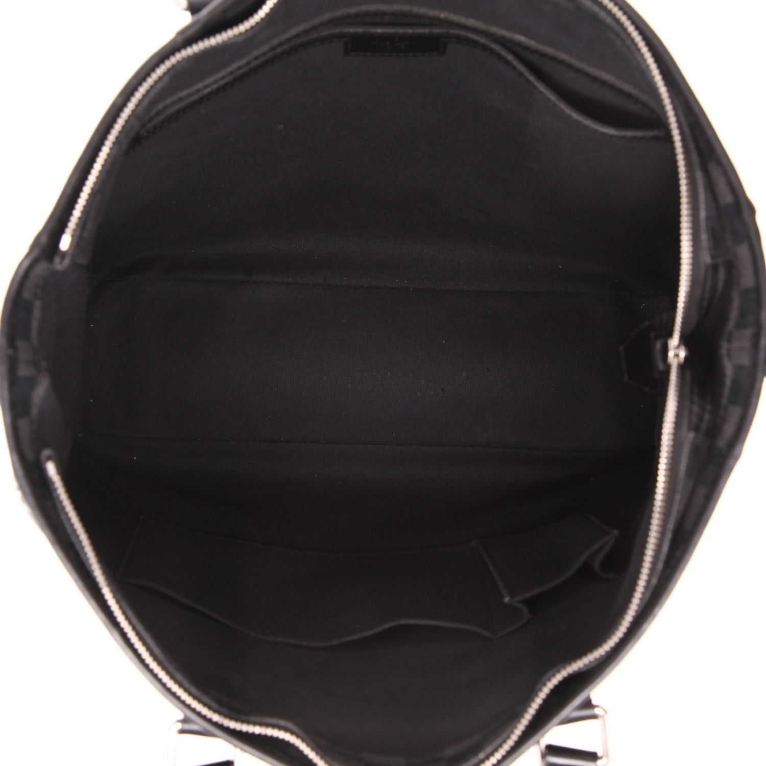 Shopping bag Louis Vuitton  Tadao in tela a scacchi grigio Graphite e pelle nera - Detail D3