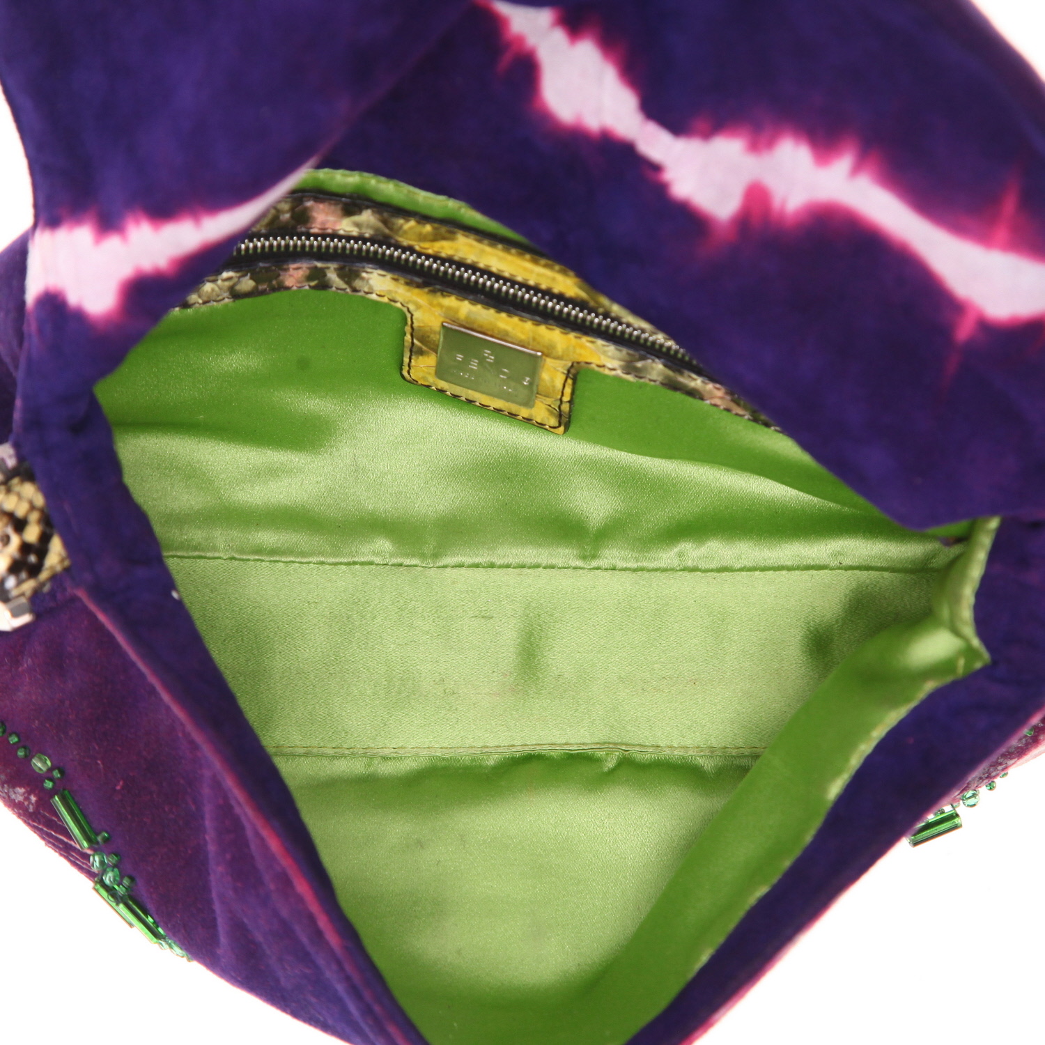 Borsa Fendi Baguette in tela viola con perla verde - Detail D3