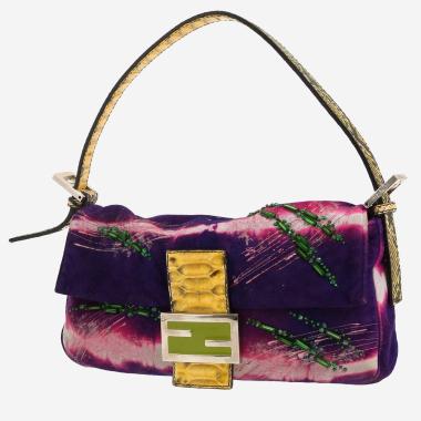 Sac à main Fendi  Baguette en toile violette et perle verte