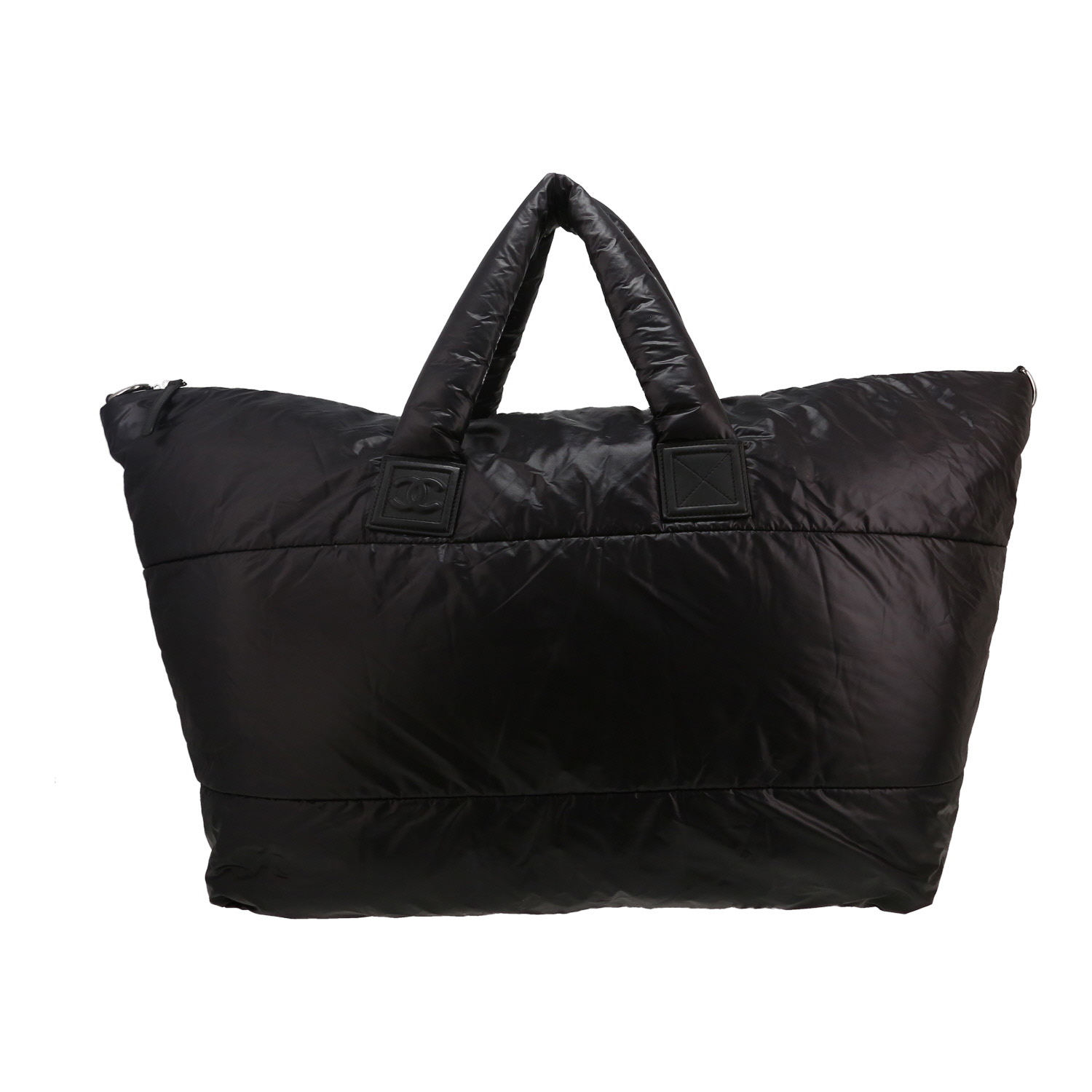Chanel Coco Cocoon shopping bag in black quilted canvas - Detail D1
