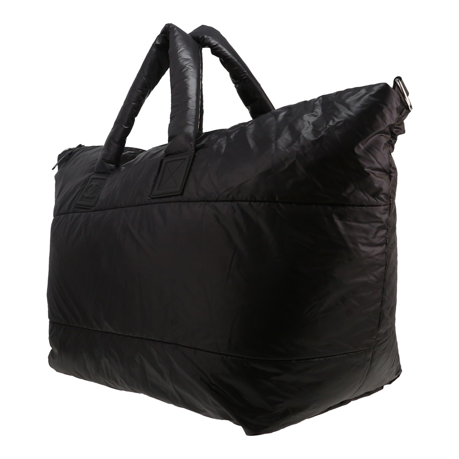 Chanel Coco Cocoon shopping bag in black quilted canvas - Detail D3