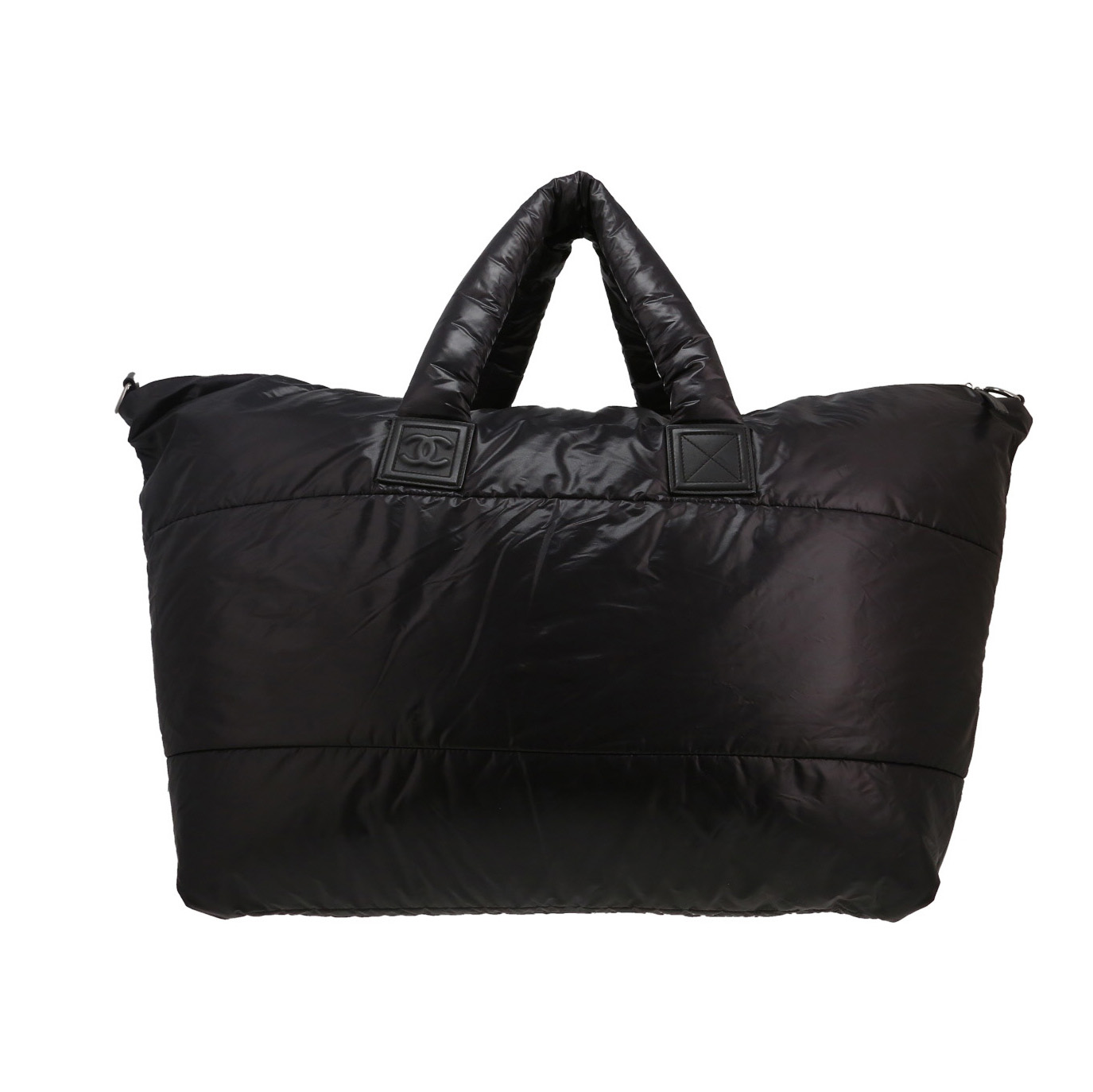 Chanel Coco Cocoon shopping bag in black quilted canvas - Detail D4