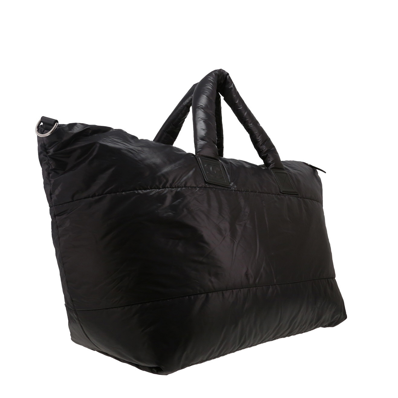 Chanel Coco Cocoon shopping bag in black quilted canvas - Detail D5