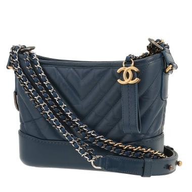 Sac bandoulière Chanel  Gabrielle  en cuir matelassé chevrons bleu