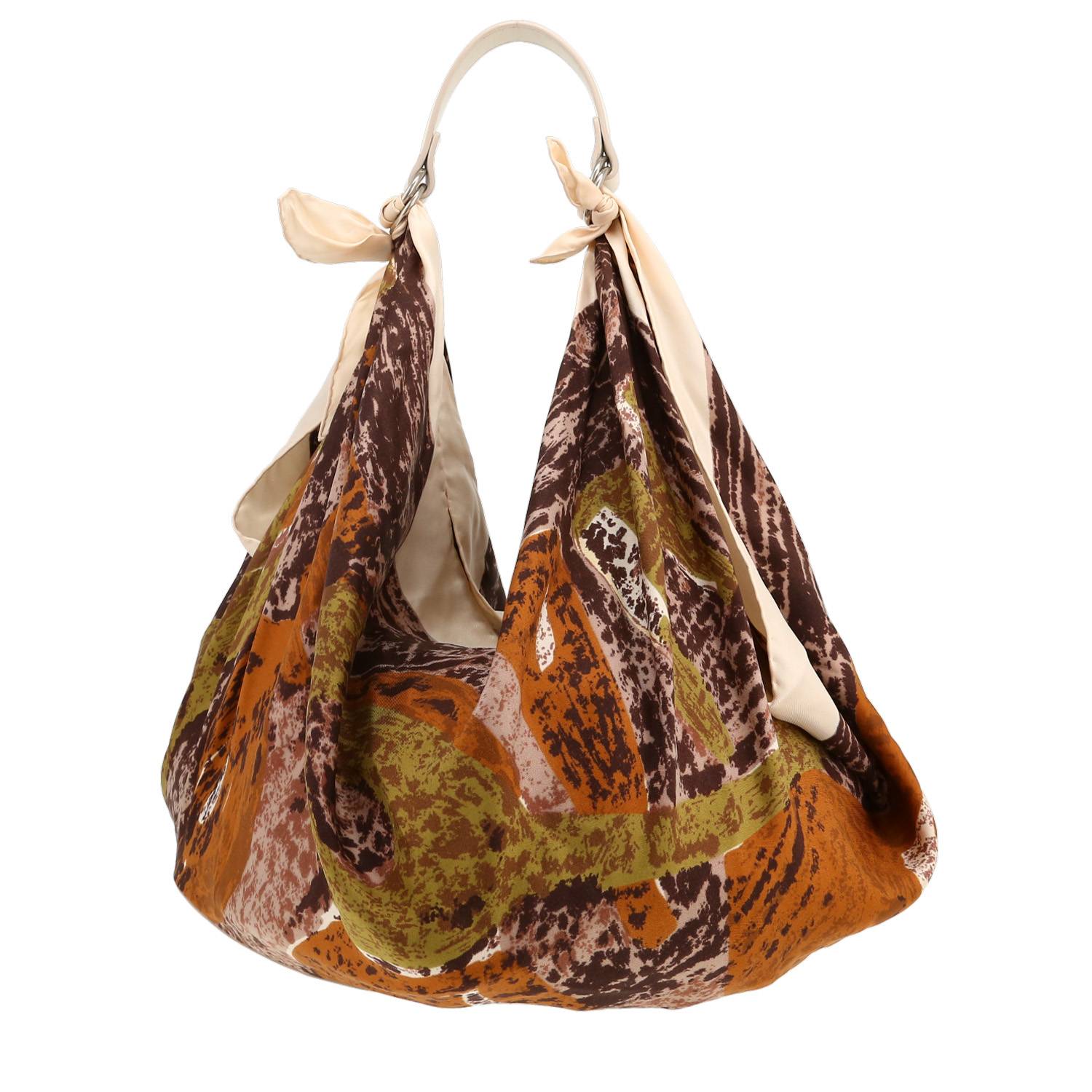 Sac à main Celine   Scarf en soie multicolore et cuir blanc