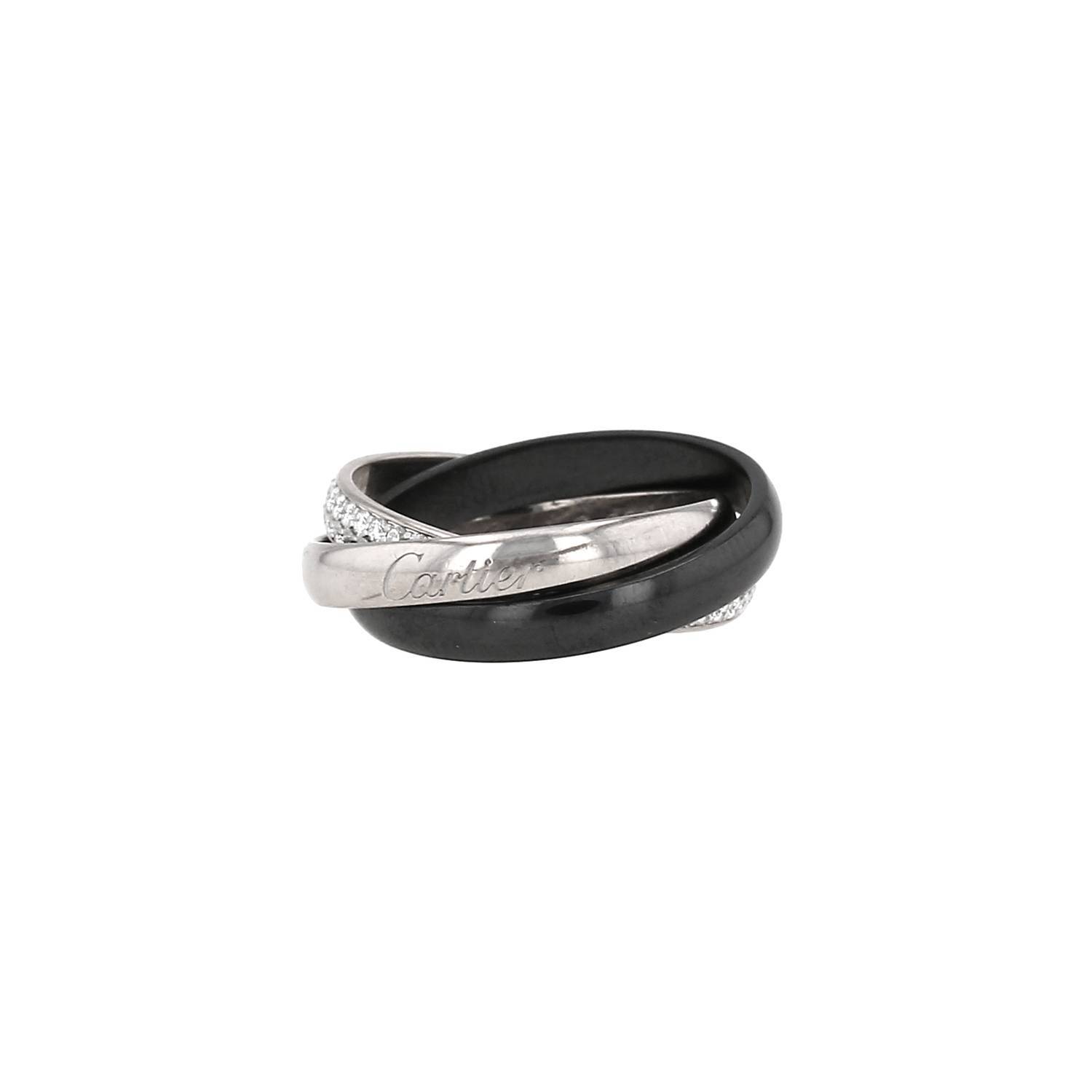 Cartier small model ring in white gold, diamonds and ceramic