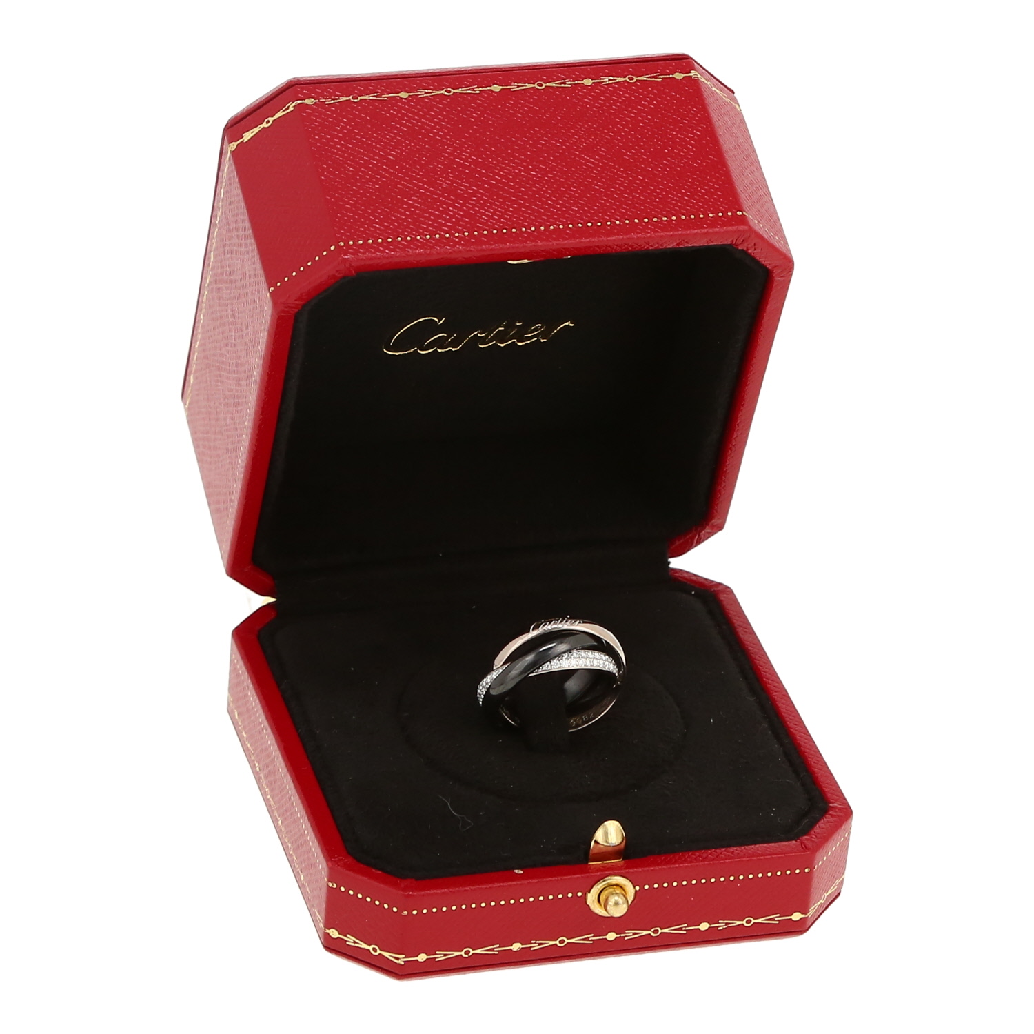 Bague Cartier  petit modèle en or blanc, diamants et céramique noir - Detail D1