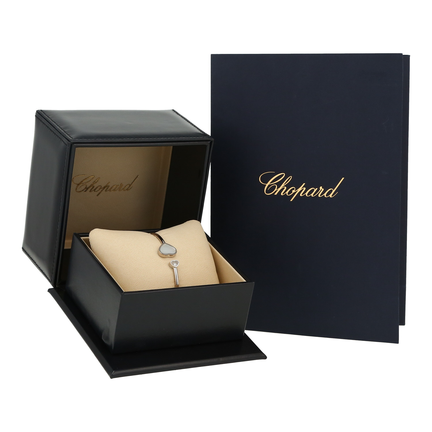 Bracelet Chopard Happy Heart en or blanc, nacre et diamant - Detail D2