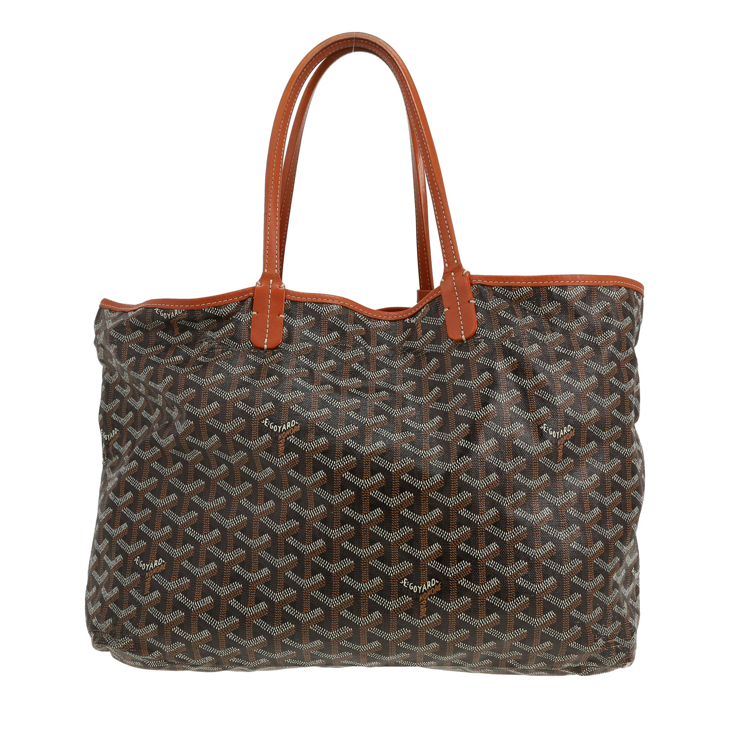 Shopping bag Goyard  Saint-Louis in tela Goyardine nera e marrone e pelle marrone - Detail D4