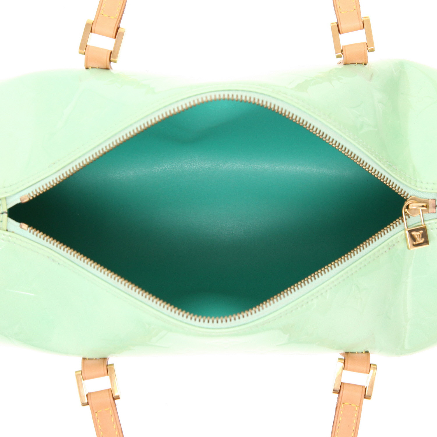 Louis Vuitton  Bedford handbag  in green monogram patent leather  and natural leather - Detail D3