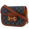 Bolso bandolera Gucci  1955 Horsebit en lona denim Monogram azul y cuero marrón - 00pp thumbnail