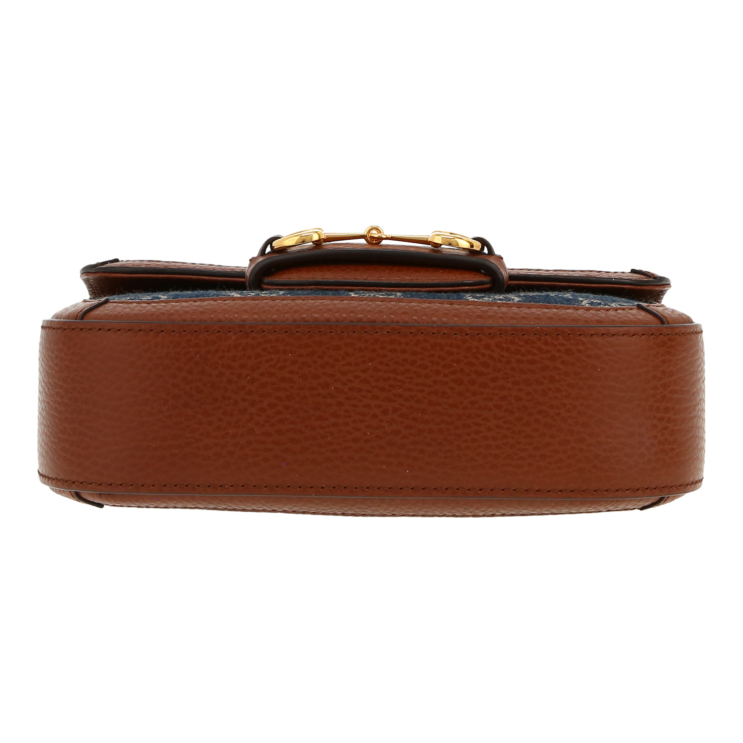 Bolso bandolera Gucci  1955 Horsebit mini  en lona denim Monogram azul y cuero marrón - Detail D1