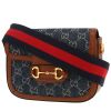 Bolso bandolera Gucci  1955 Horsebit en lona denim Monogram azul y cuero marrón - Detail D4 thumbnail