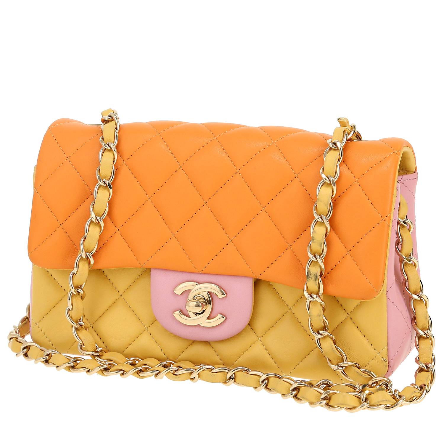 Borsa a tracolla Chanel  Mini Timeless in pelle trapuntata gialla rosa e arancione