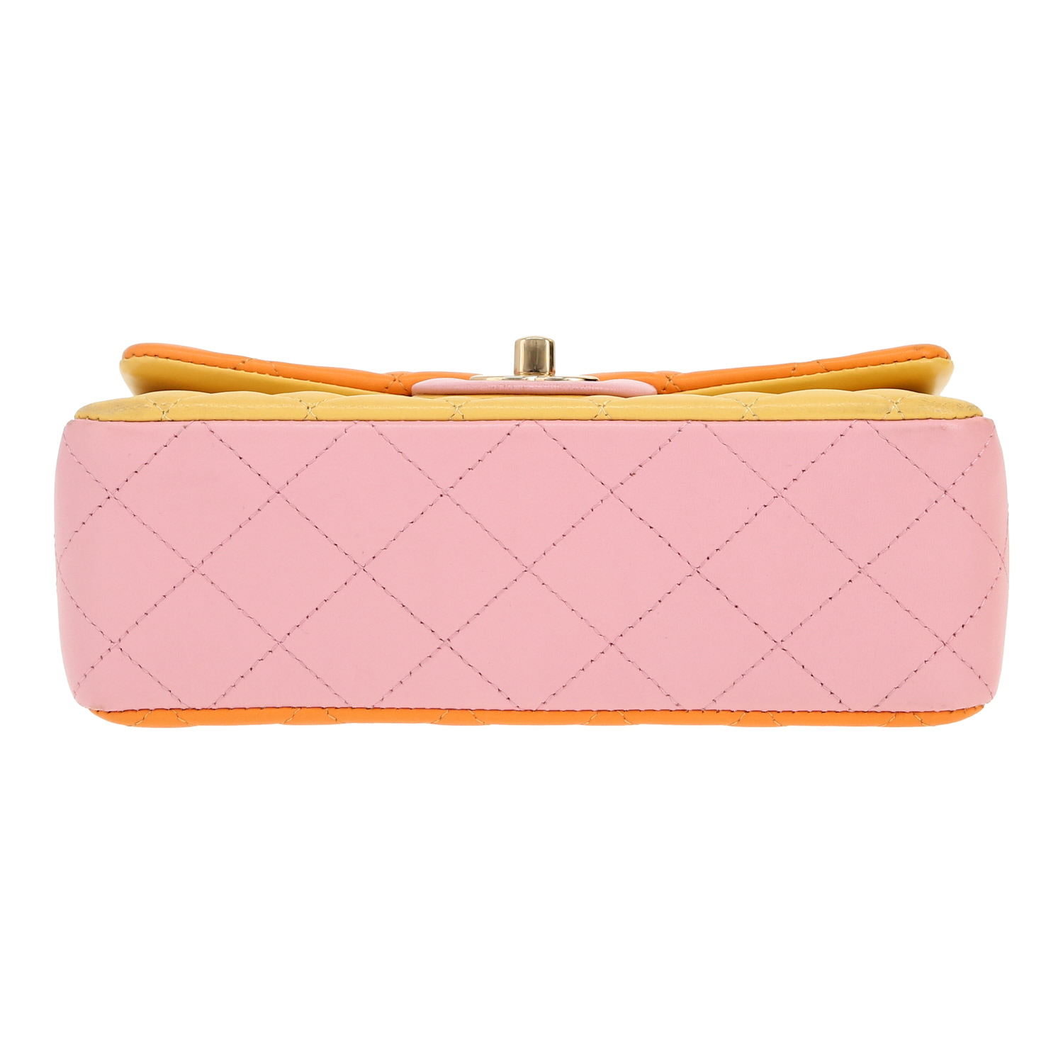 Bolso bandolera Chanel  Mini Timeless en cuero acolchado amarillo rosa y naranja - Detail D1
