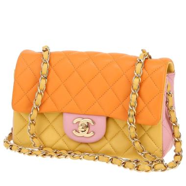 Chanel  Mini Timeless shoulder bag  in yellow, pink and orange quilted leather