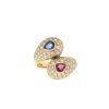 Vintage  ring in yellow gold, sapphire, ruby and diamonds - 360 thumbnail