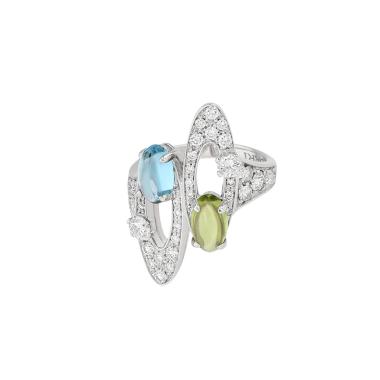Bague Bulgari Elisia en or blanc, diamants, péridot et topaze