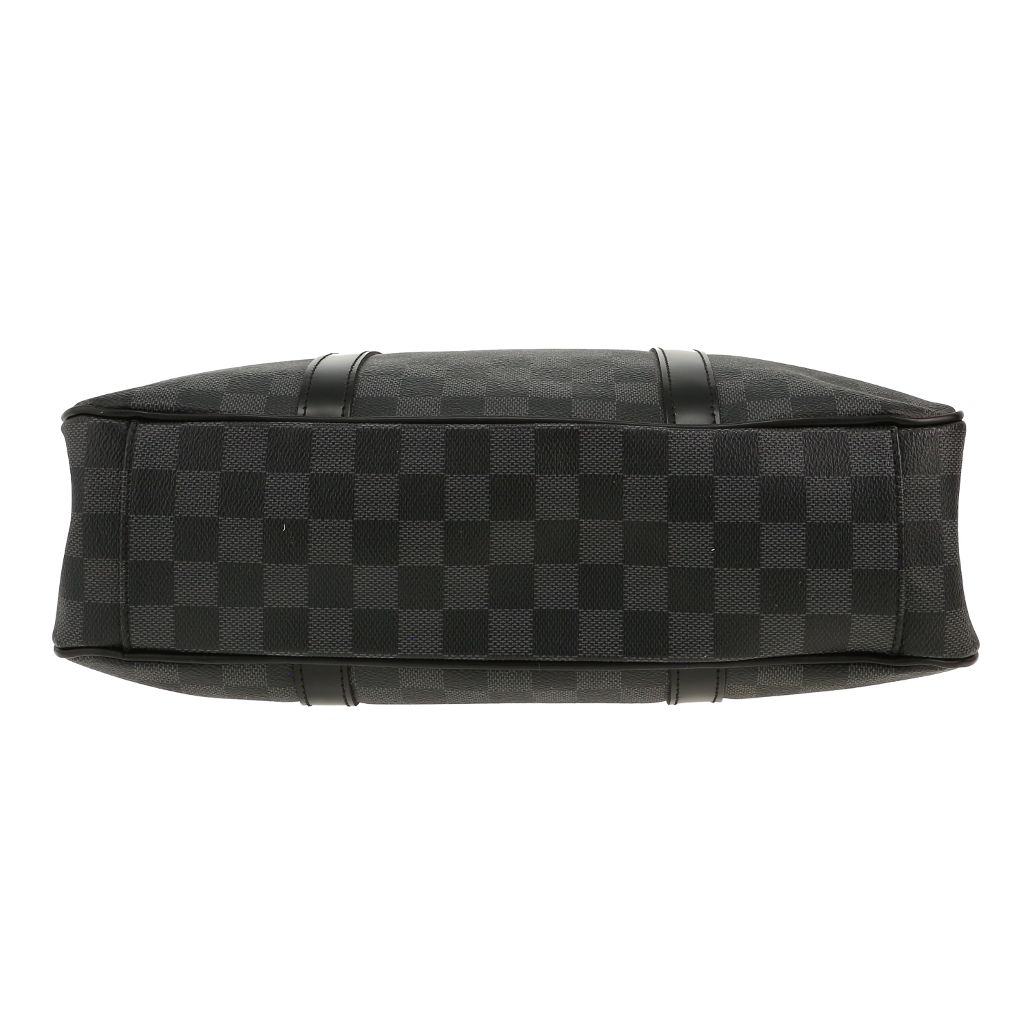 Sac cabas Louis Vuitton  Tadao en toile damier gris Graphite et cuir noir - Detail D1