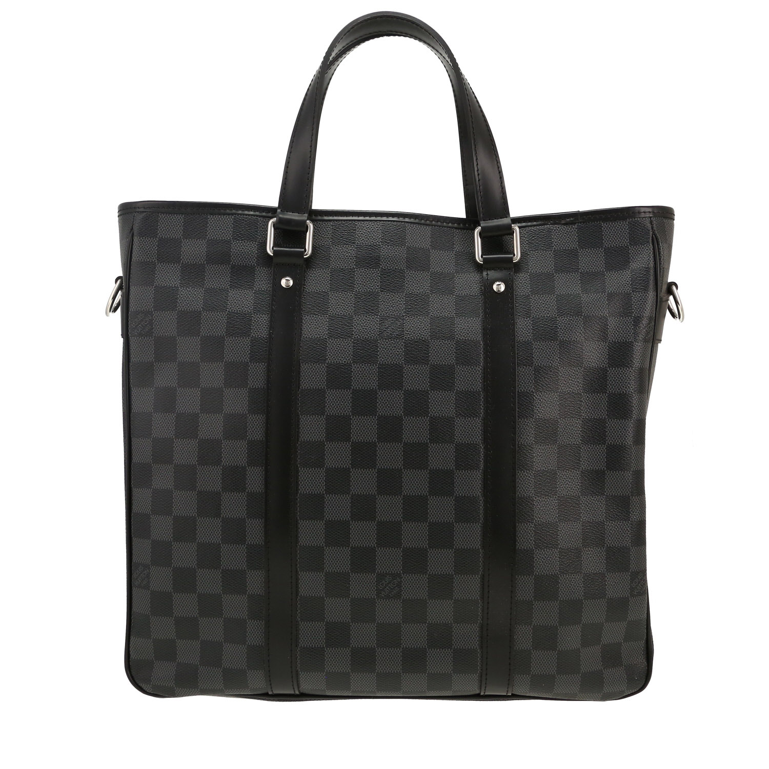 Louis Vuitton  Tadao shopping bag  in grey Graphite damier canvas  and black leather - Detail D4
