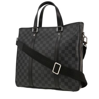 Shopping bag Louis Vuitton  Tadao in tela a scacchi grigio Graphite e pelle nera