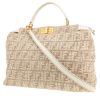 Bolso de mano Fendi  Peekaboo en lona Monogram beige y cuero blanco - 00pp thumbnail