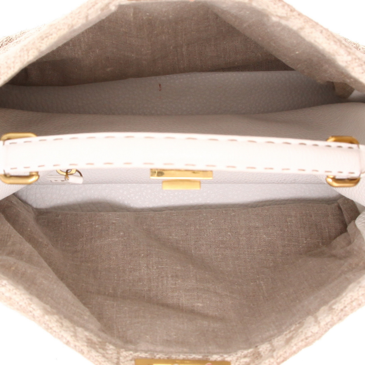 Borsa Fendi  Peekaboo in tela monogram beige e pelle bianca - Detail D3