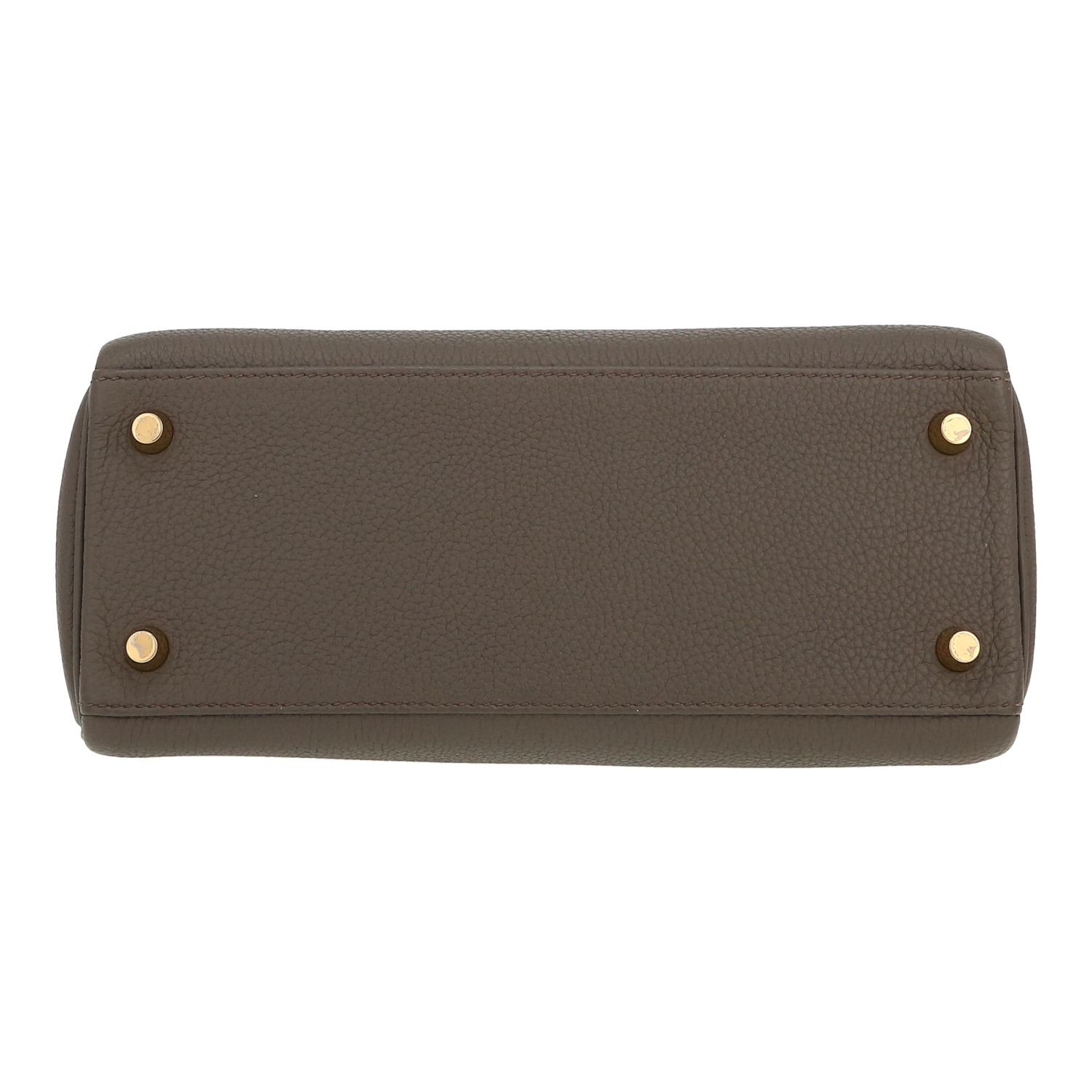 Bolso de mano Hermès  Kelly 25 cm en cuero togo gris estaño - Detail D1