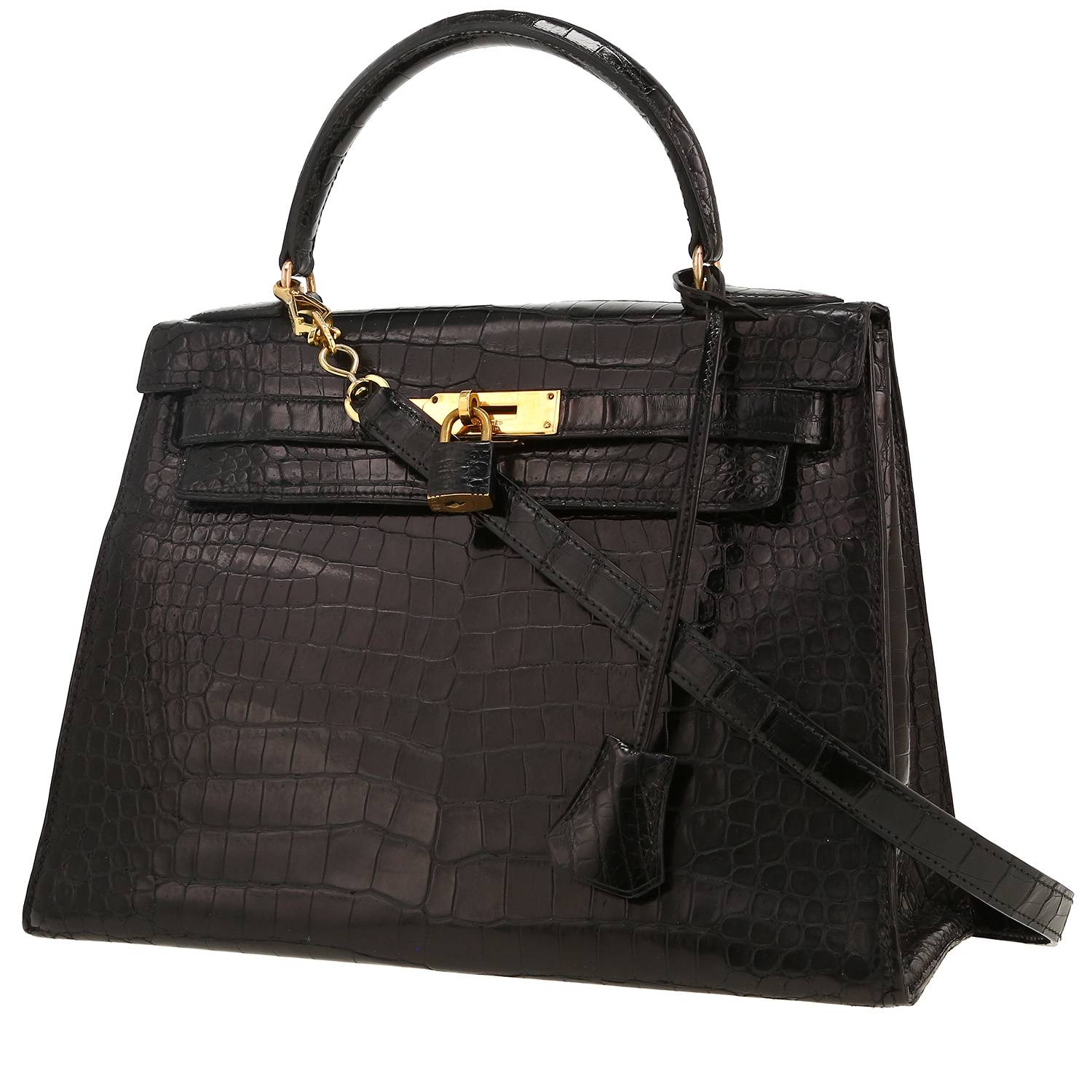 Borsa Hermès  Kelly 28 cm in coccodrillo marino nero