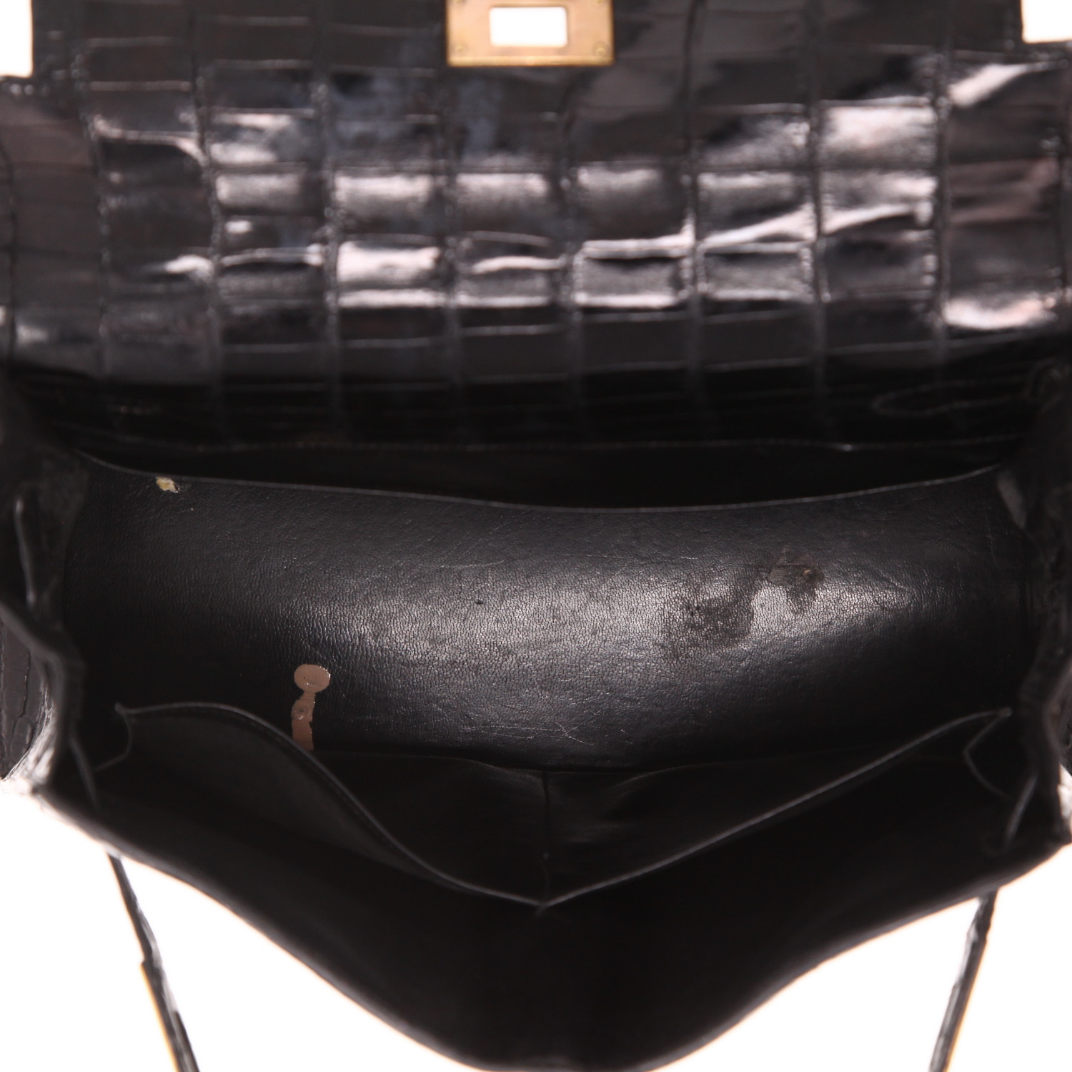 Bolso de mano Hermès  Kelly 28 cm en cocodrilo porosus negro - Detail D3