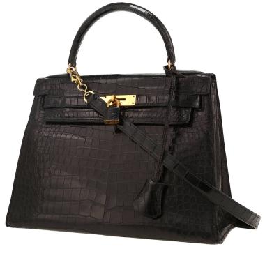 Sac à main Hermès  Kelly 28 cm en crocodile porosus noir