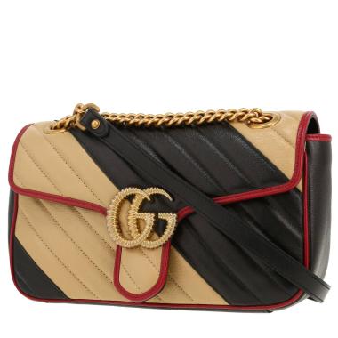 Borsa a tracolla Gucci  GG Marmont in pelle trapuntata nera e beige