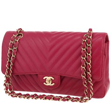 Chanel  Timeless Classic handbag  in fushia pink chevron quilted leather