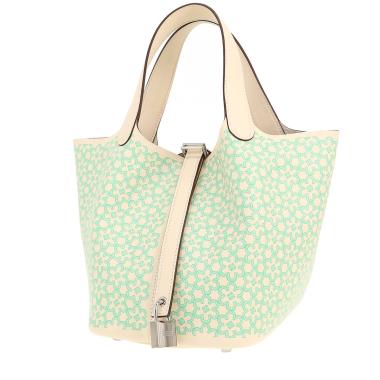 Sac à main Hermès  Picotin Lock Lucky Daisy en cuir Swift Nata et vert