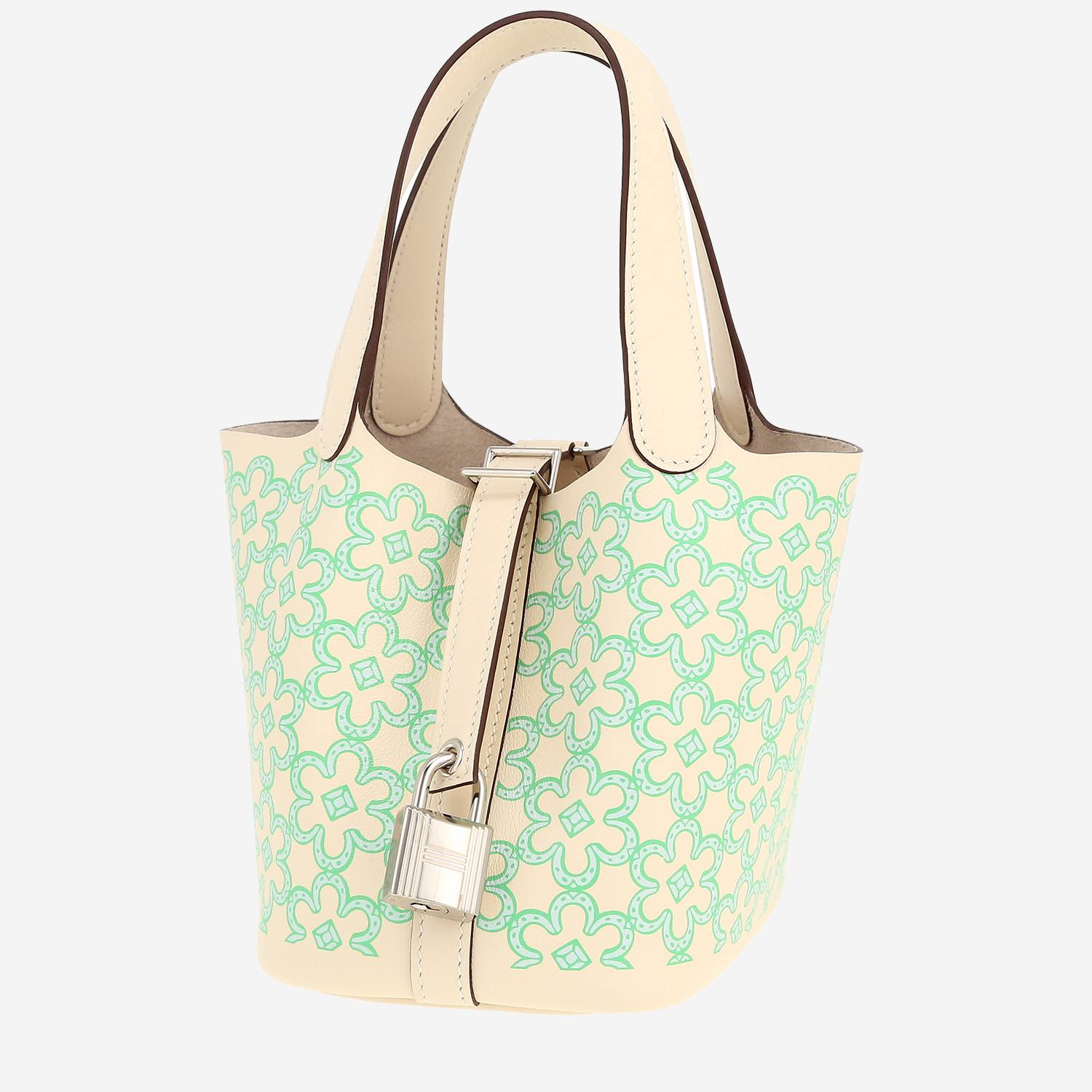 Bolso de mano Hermès  Picotin Lock en cuero swift Nata y verde